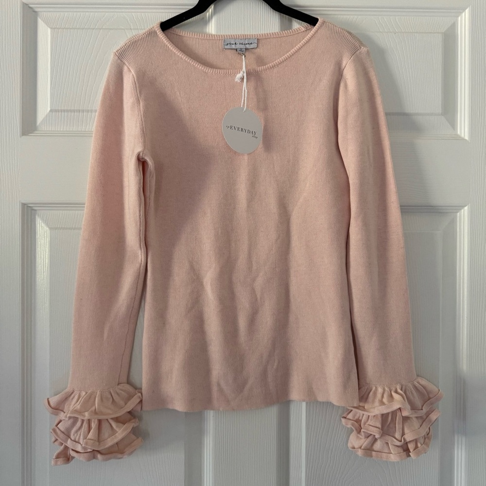 NEW Pink thread blush ruffle sleeve knitted top sweater